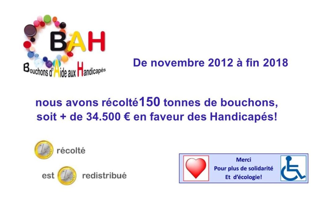 bah bouchons aide aux handicapés : résultat de 2012 à 2018