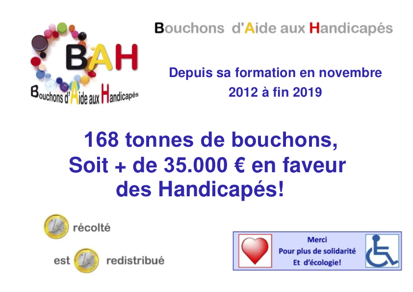 bah bouchons aide aux handicapés : résultat de 2012 à 2018